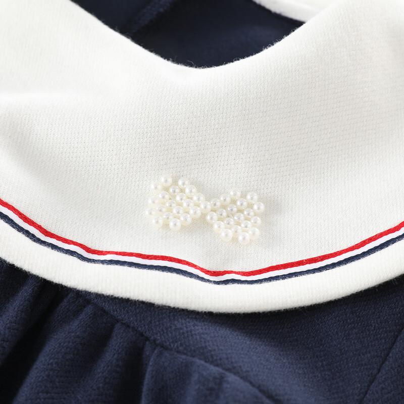 Girl's Long Sleeve Navy Collar Princess Dress
