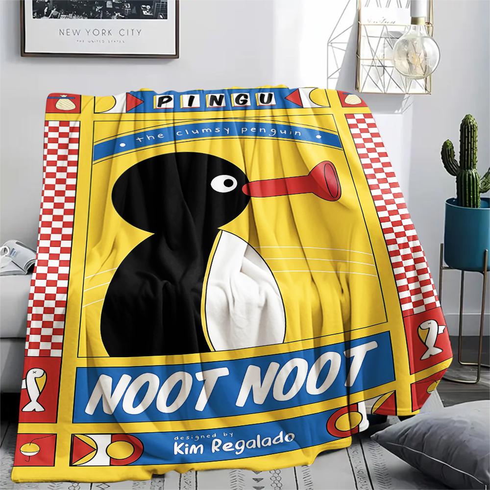 1PC PINGU Print Flannel Blanket, High Quality All Seasons, Home Decor, Warmth and Comfort, Perfect for Christmas Gifts