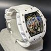 Used New Watch Richard Mille Type Quartz Homage Watch Rubber Tonneau White Skeleton