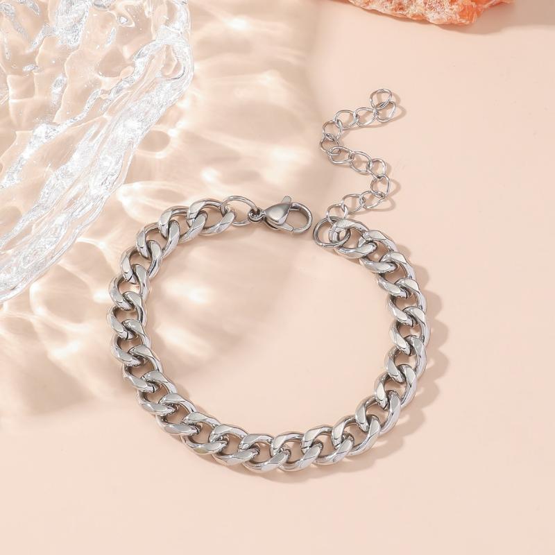 Half-Round Oval Thick Chain Bracelet Stainless Steel Non-Fading Lobster Clasp Vintage Jewelry for Retro Style Enthusiasts
