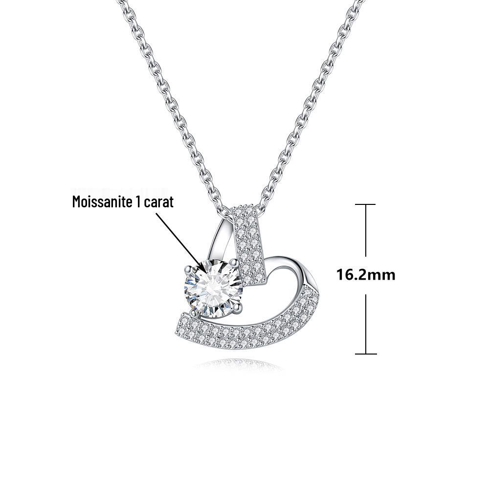 925 Sterling Silver Moissanite Heart Pendant Necklace for Women