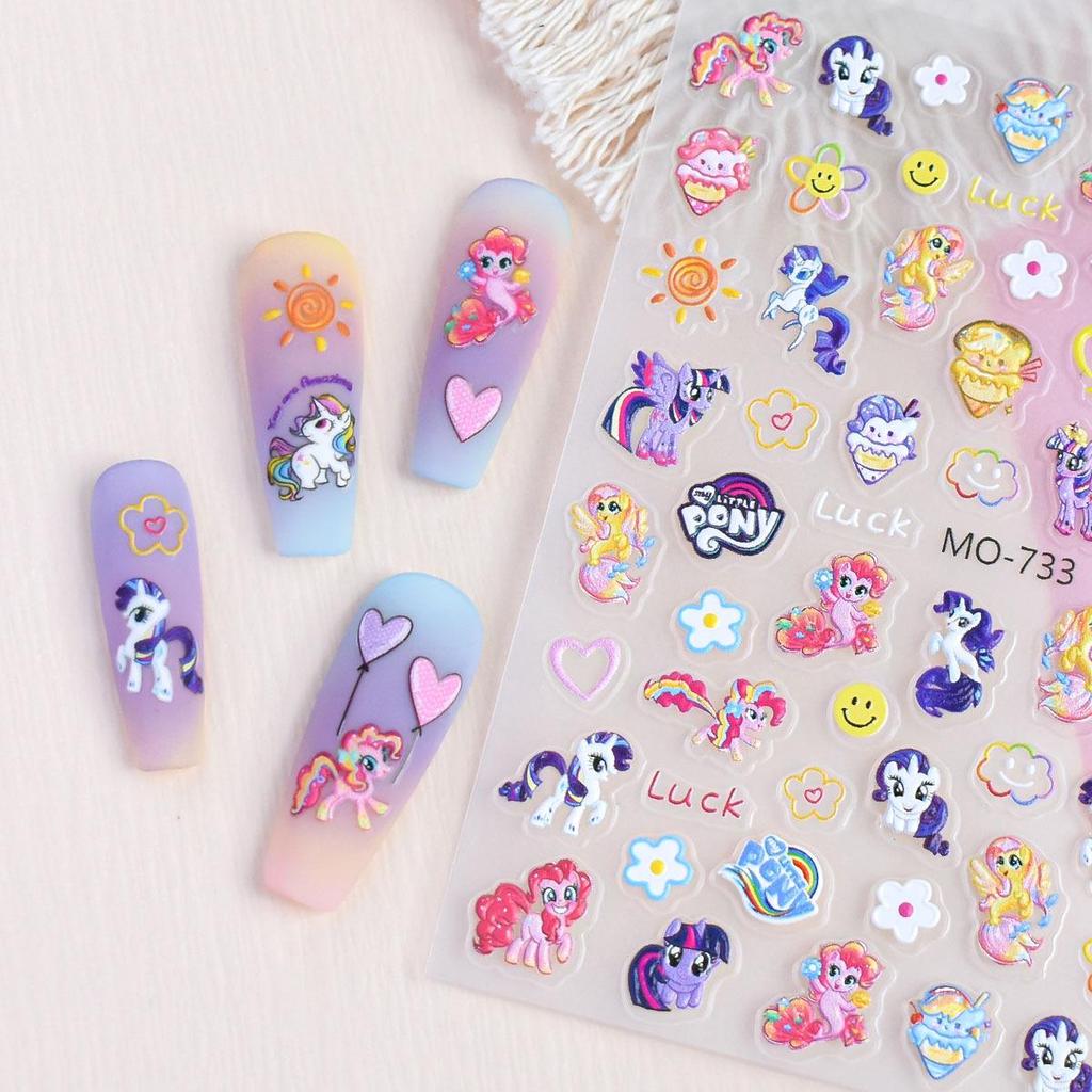 My Little Pony 3D Nail Art Stickers for Kids - Embossed Cartoon DIY Designs