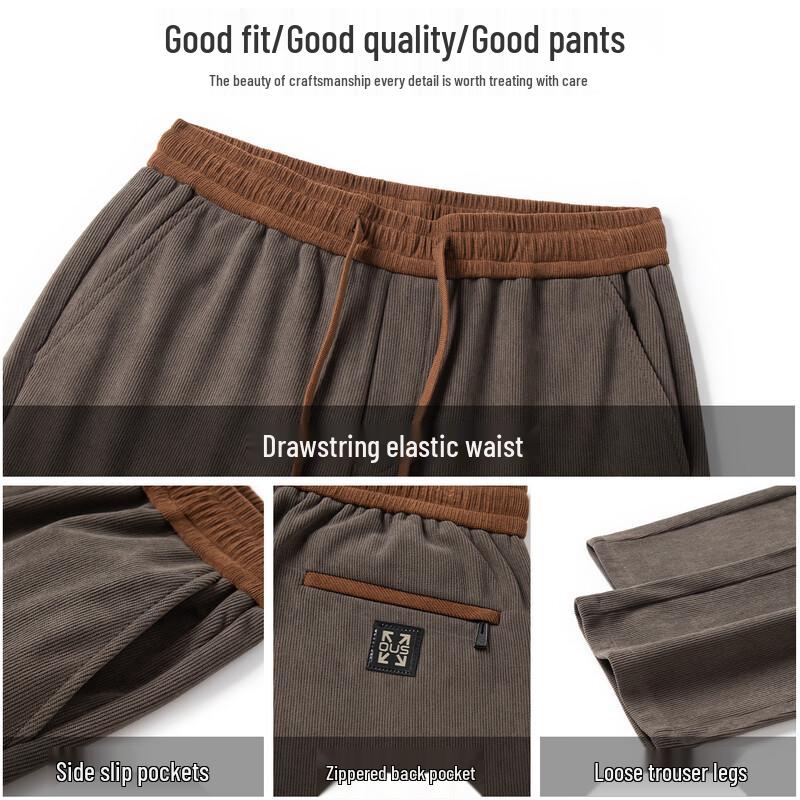ROMON Men's Corduroy Straight-Leg Casual Pants