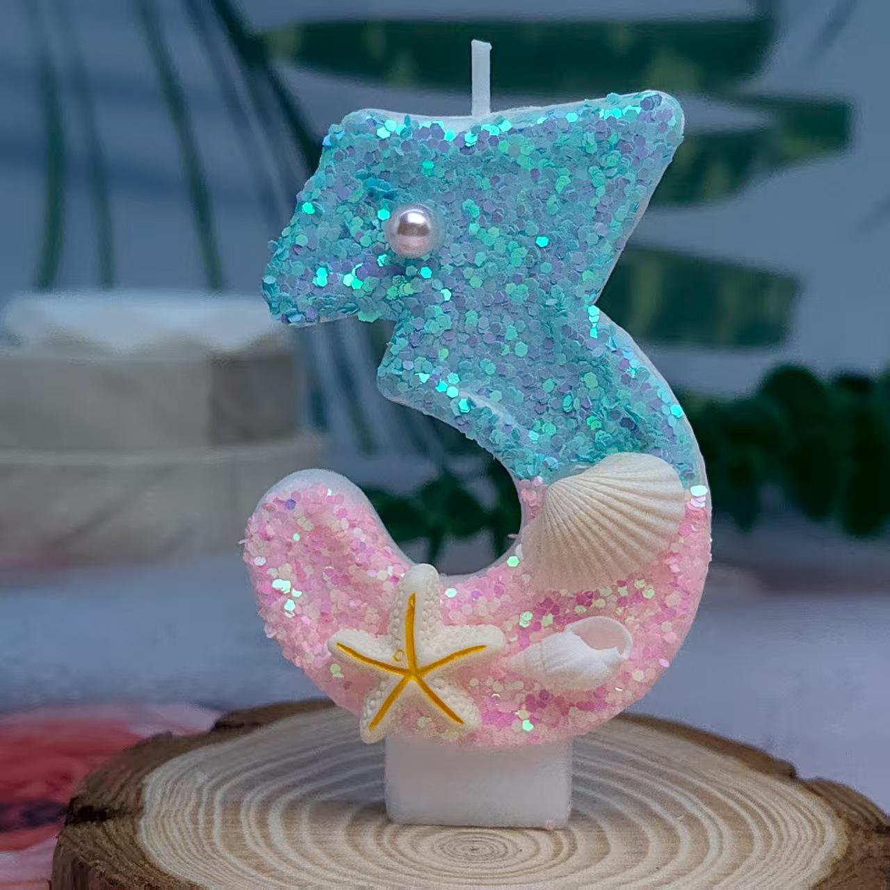 Синяя градиентная океанская цифровая свеча для дня рождения