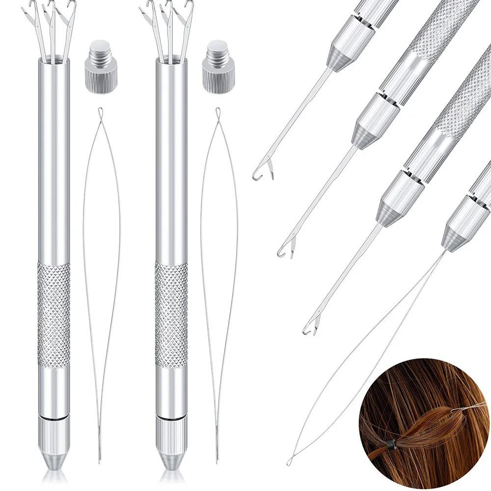 Hair Extension Tools Set for Silicone Beads Microlink Gold/Silver Metal Hair Loop & Crochet Hooks Needle Kit