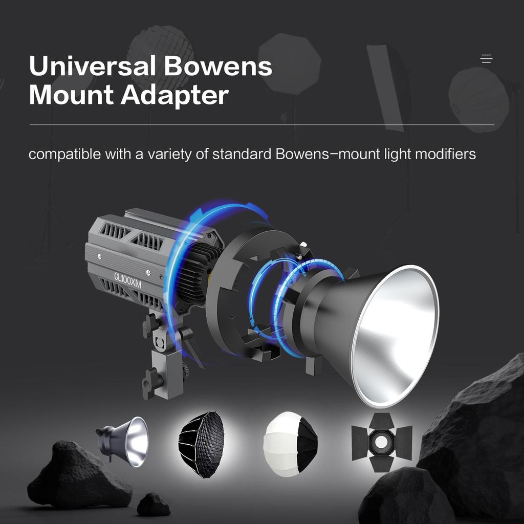 COLBOR CL100XM Studio COB Photography Light 110W LED Video Light 5600K CRI97+ Dimmable 7 Lighting Effects APP Control with Mount Reflector Carr