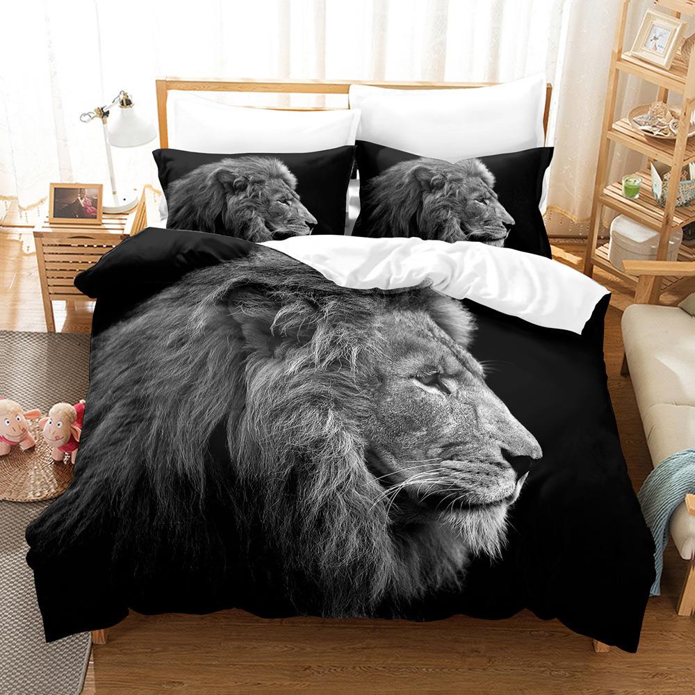 3D Wildes Tier Bettwäsche-Set Löwe Bettbezug Kissenbezug 2/3-teilig DE135 * 200 Volle Größe Tierdruck mit Reißverschluss Weiches Heimtextil