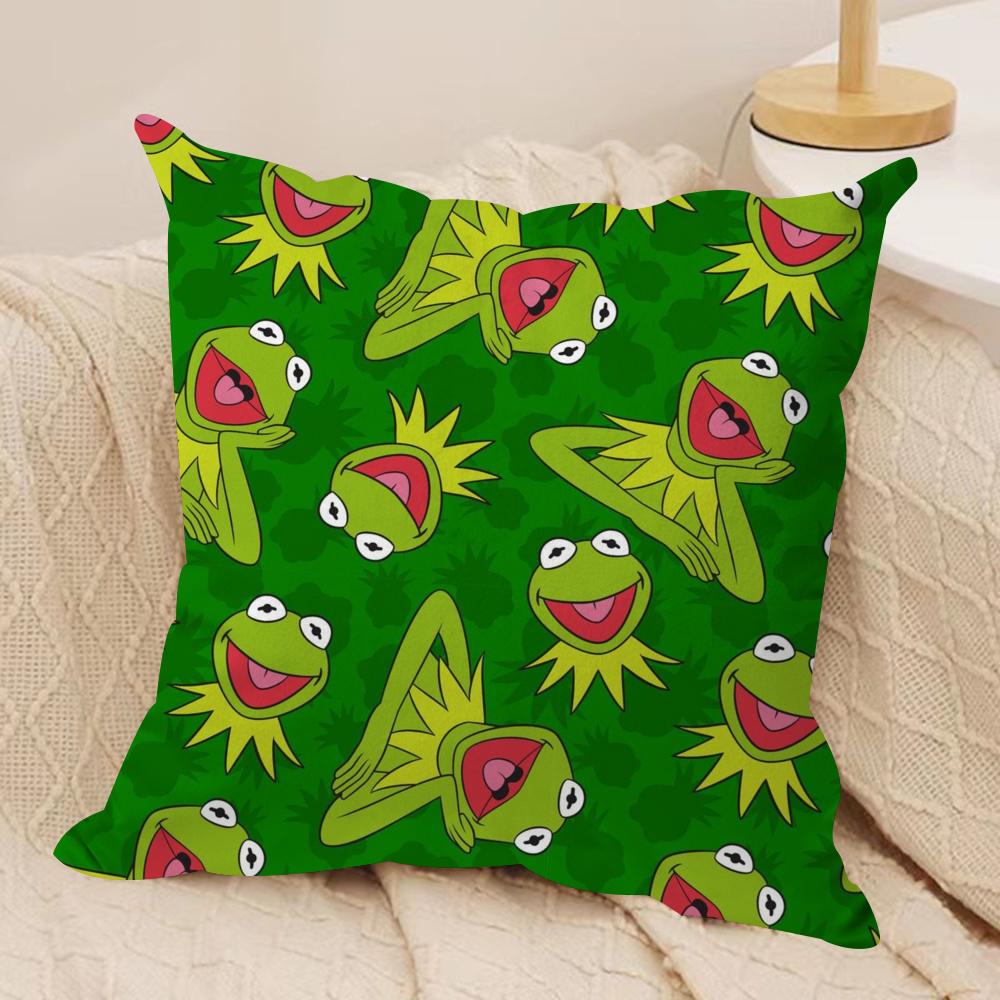 Funny K-Kermit The Frog Cushion Cover Soft Plush Fabric Double-Sided Printed Sofa Cushion Cover For All Seasons Home Decor Gift