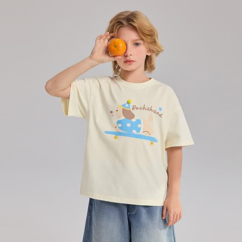 Zhili Kids 7A Anti-bacterial Dachshund Print T-Shirt 170