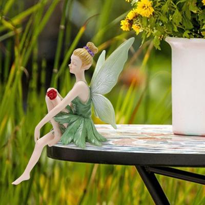 Flower Fairy Figurine Painted Sitting Fairy Statue Garden Fairy Sculpture for Indoor Outdoor Planter Bonsai Decoration