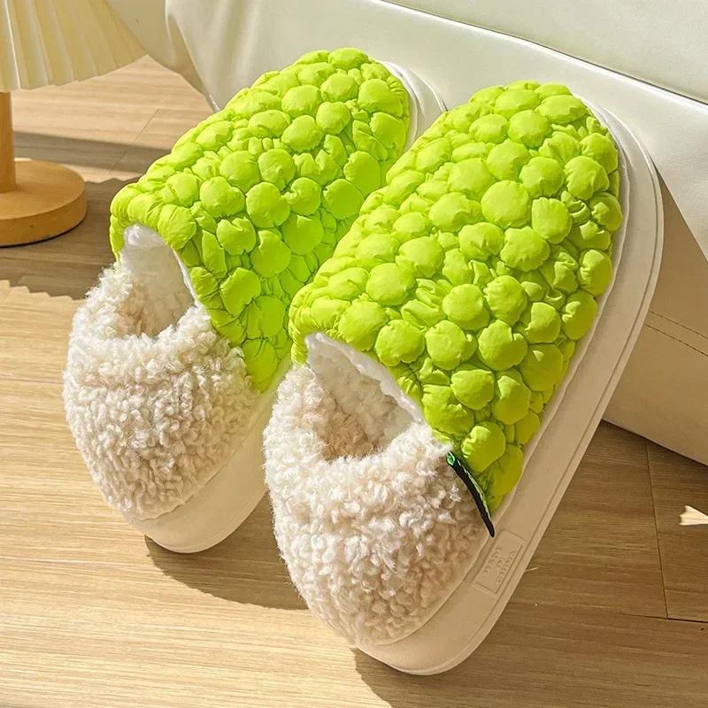 Fashion Winter Plush Hairball Slippers For Women Fashion Fluffy Warm Fur Home Slippers Indoor Outdoor Waterproof Furry Slides