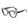 Trendy Diamond Inlaid Presbyopia Eyewear Personalized Cat Eye Reading Glasses ladies Anti Blue Light Far Sight Glasses