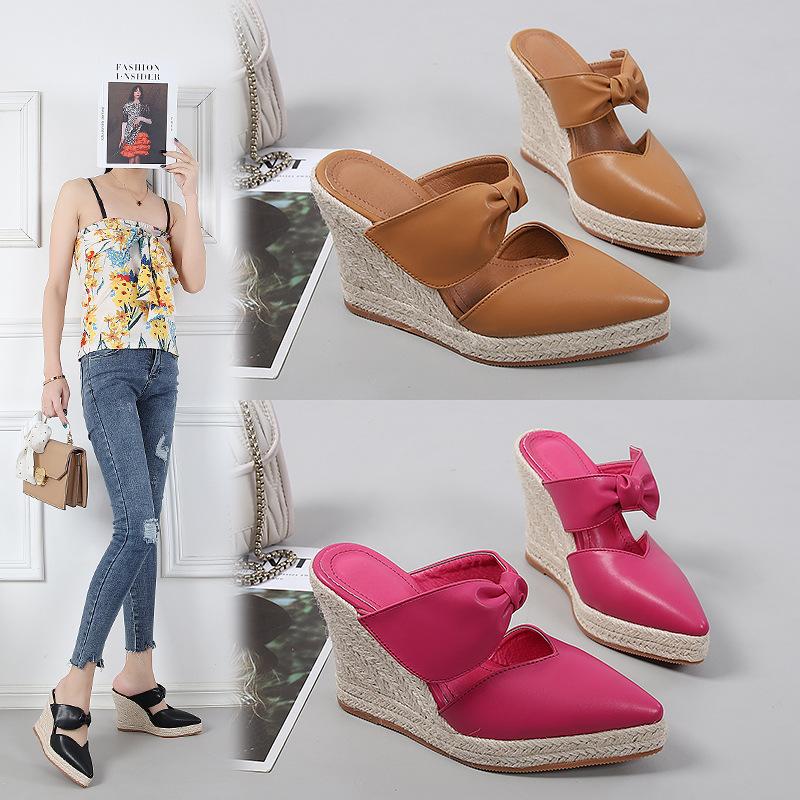 2024 Summer Shoes Women High Heels Pointed toe Fashion Ladies Party Shoes Flat Platform Wedges Heels Black Pink Big Size A4357