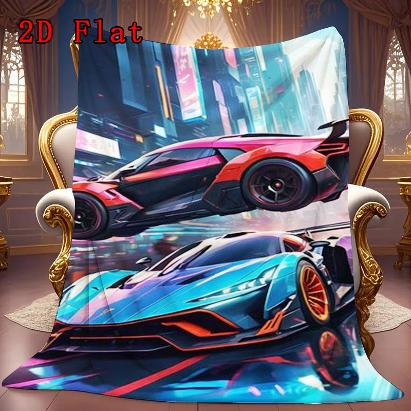 City Sports Car 2D Flat Pattern Flannel Blanket High quality All Seasons Warmth and Comfort Perfect for Christmas Gifts.MMT0918135
