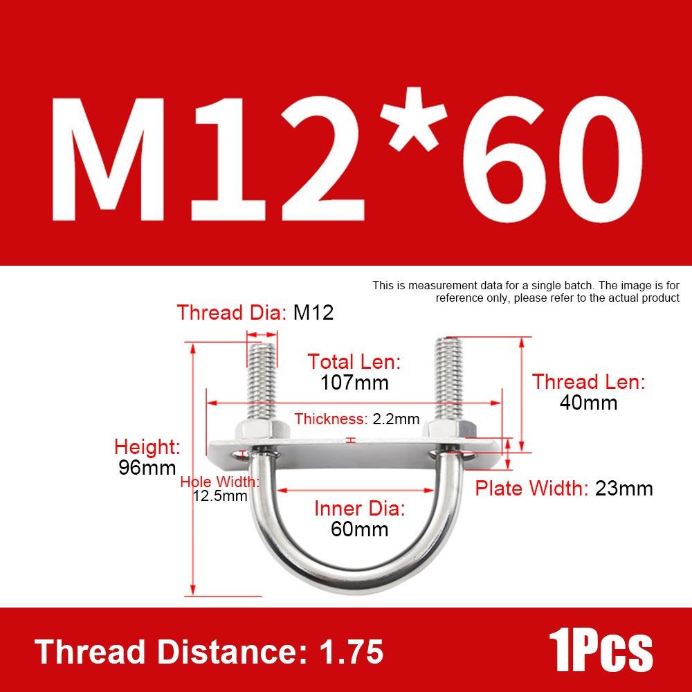 1Set 304 Stainless Steel Pipe U-clamp Screws Right Angle U-bolt Durable Round Bolt  for Round Tube
