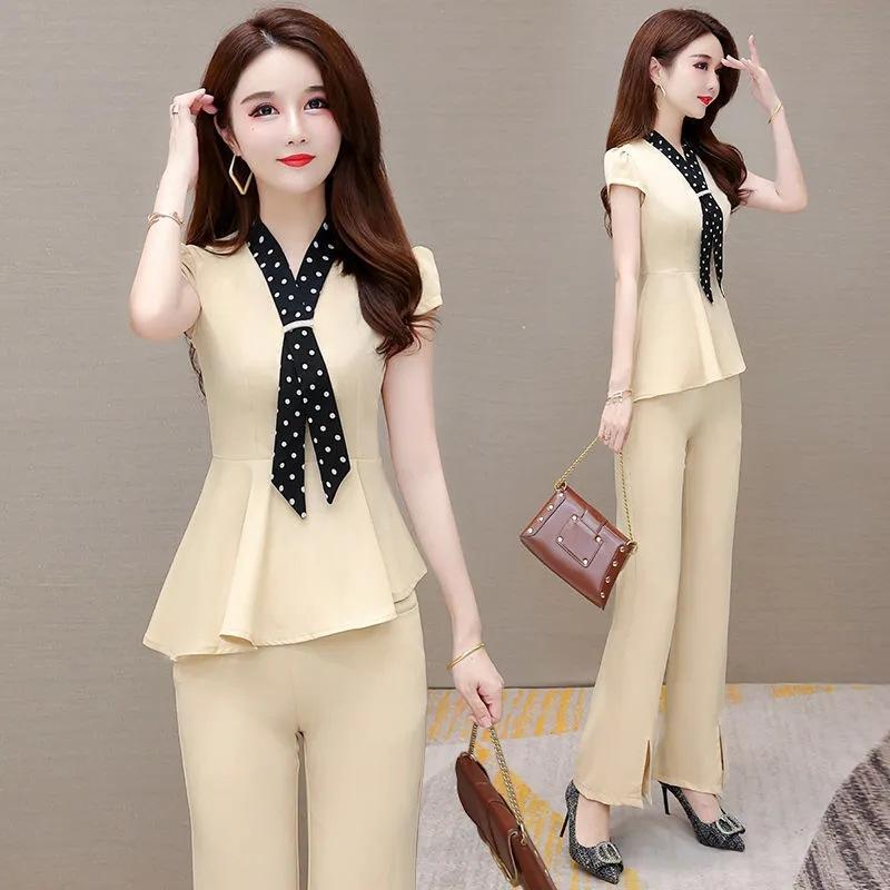 Fashion Suit for Women, Summer, Large Size, Loose, Stylish, Slimming, Belly-covering, Wide-leg Pants, Two-piece Set