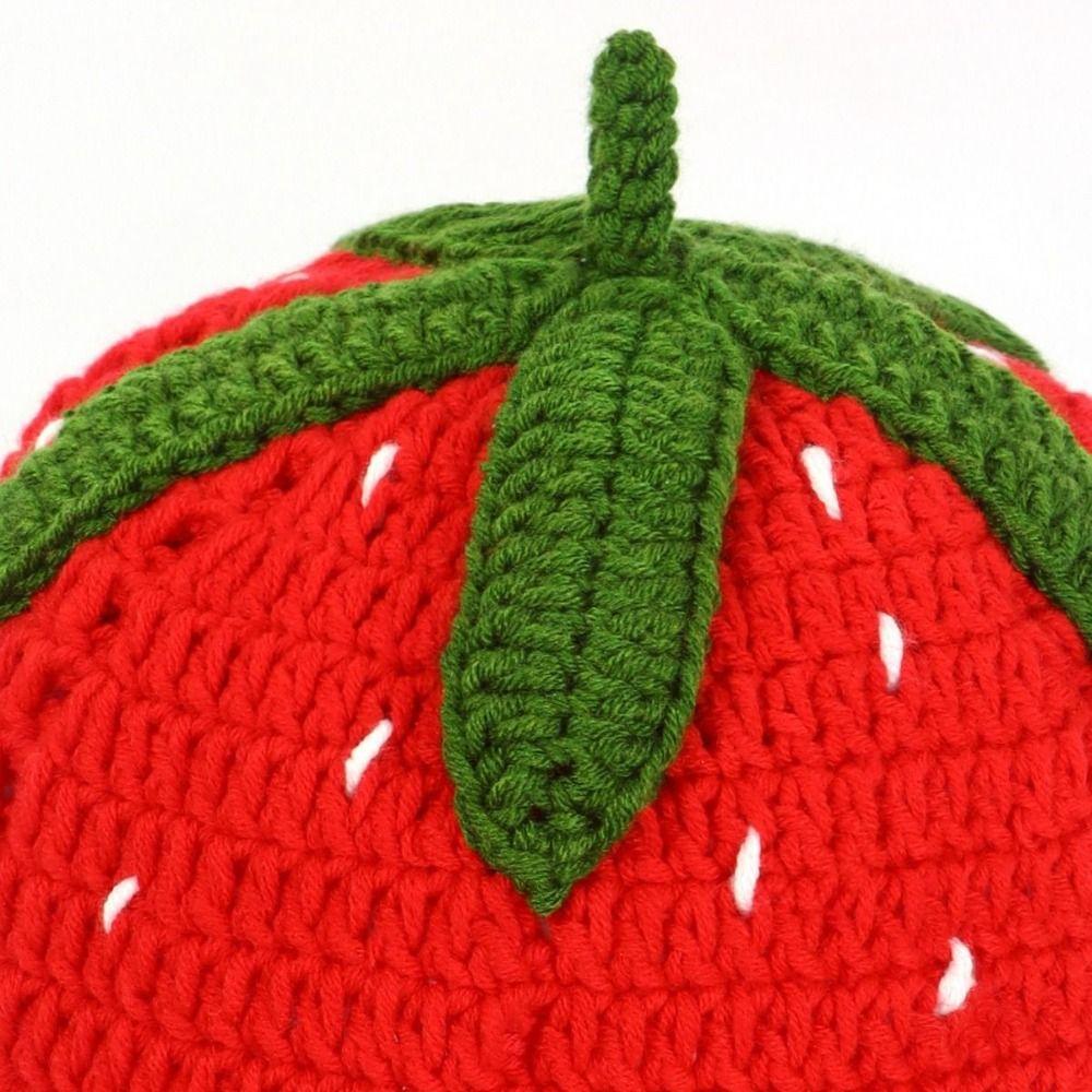 Ruffle Strawberry Knitted Hat Fruit Shaped Crochet Beanie Cap Knit Fisherman Hat Streetwear