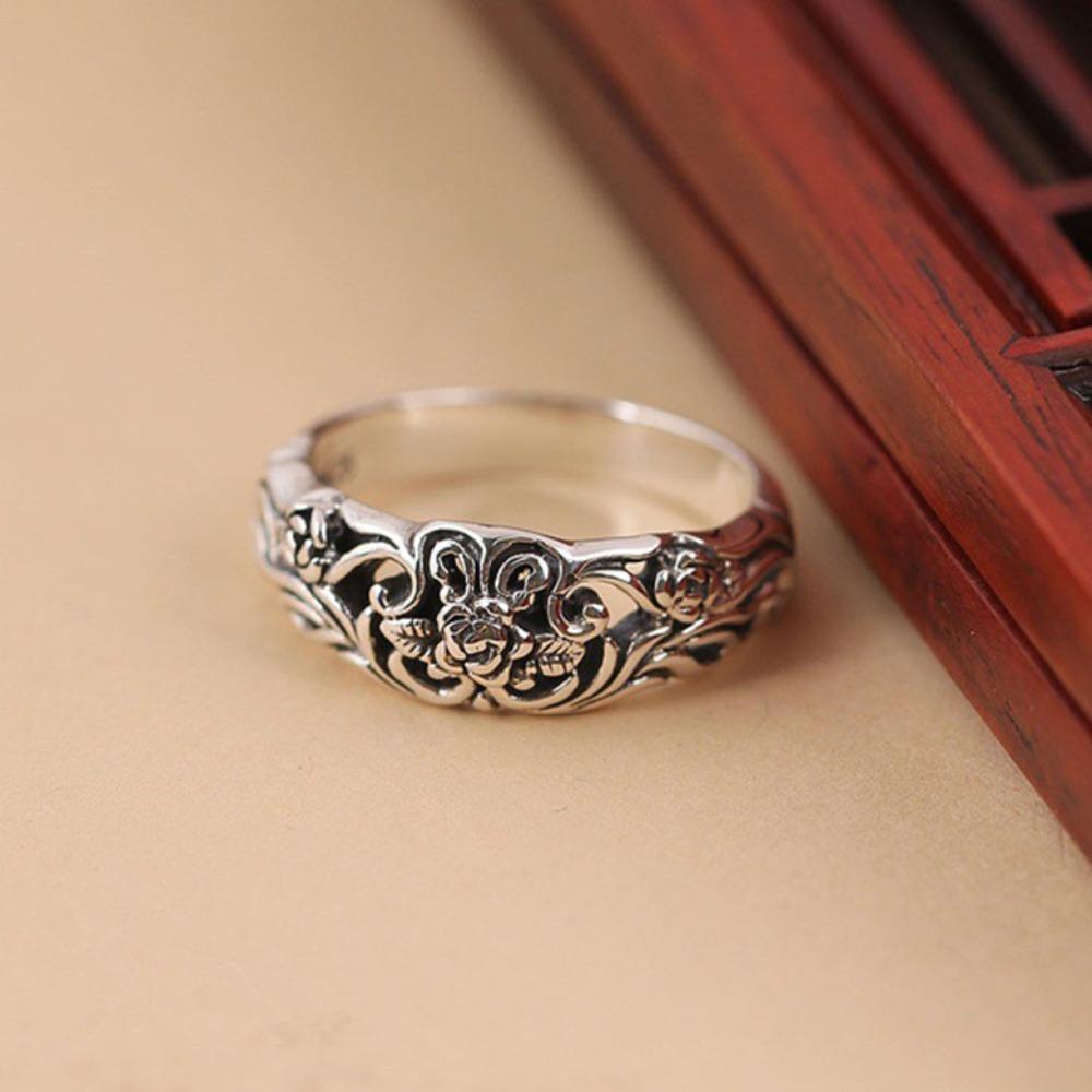 

Vintage Thai Silver Black Rose Ring for Women Elegant Proposal Jewelry Gift No. 5
