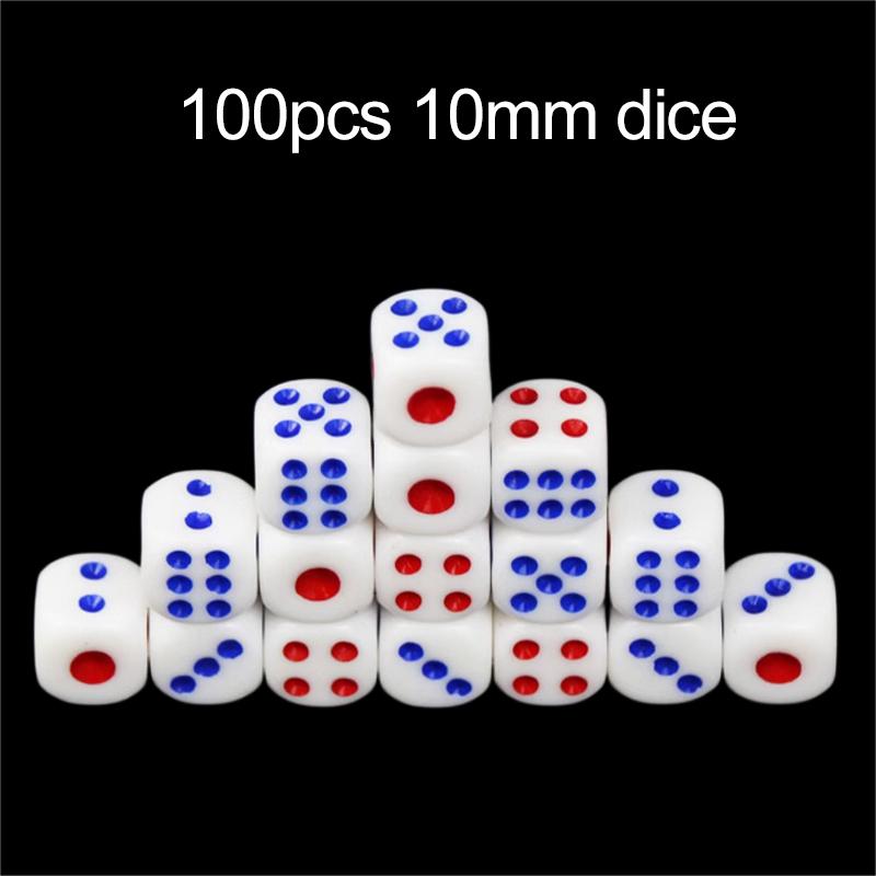 20/40/100pcs 10mm White Dice With Red And Blue Dots Rounded Dice Desktop Gaming Accessories Bars Poker Game Board Games TMZ