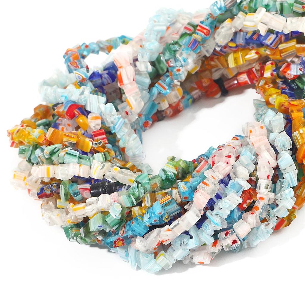 200 stk/pose 4-9 mm flerfargede blomsterperler Glass Lampwork Chip Perler For DIY Halskjede Armbånd DIY smykker Making 80cm/16