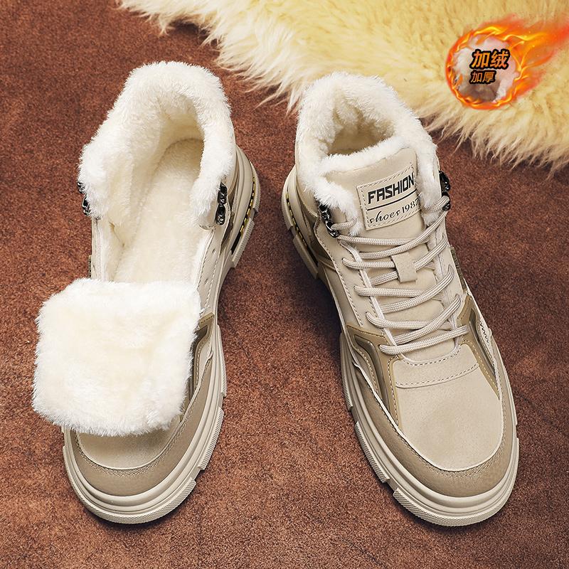 Модные осенние и зимние ботильоны мужские удобные нескользящие теплые хлопковые туфли — фото 3