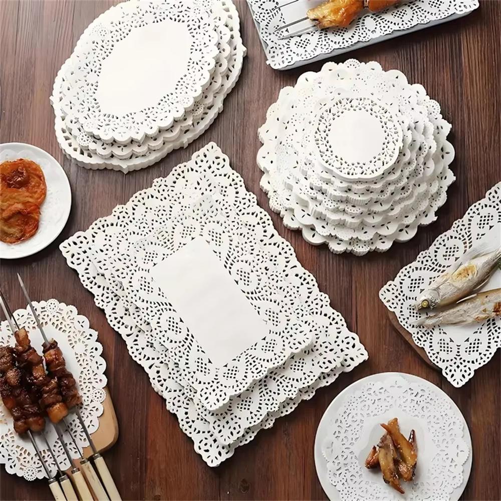 50PCS White Round Lace Mat Cupcake Paper For Fried Food Dessert Cookies Cake Party Wedding Table Decor Pad Kitchen Supplies