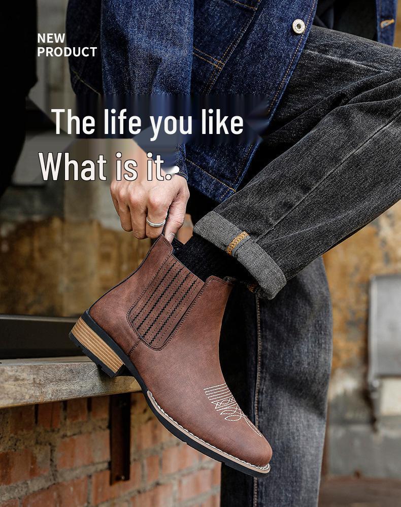 Men's Mid-Calf Chelsea Leather Boots - Autumn/Winter British Style, Versatile, Large Size Martin Boots