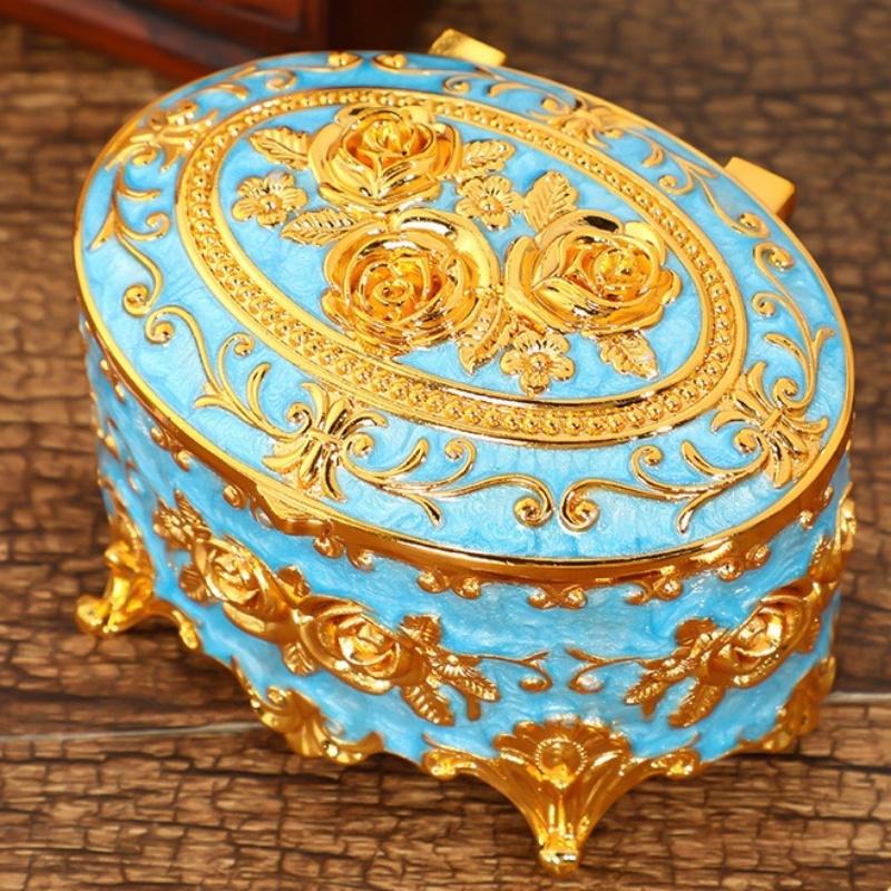 Mini Jewelry Storage Box Portable Oval Organizer European Style Necklace Case Alloy Storage Earrings Ring Dressing Table Display