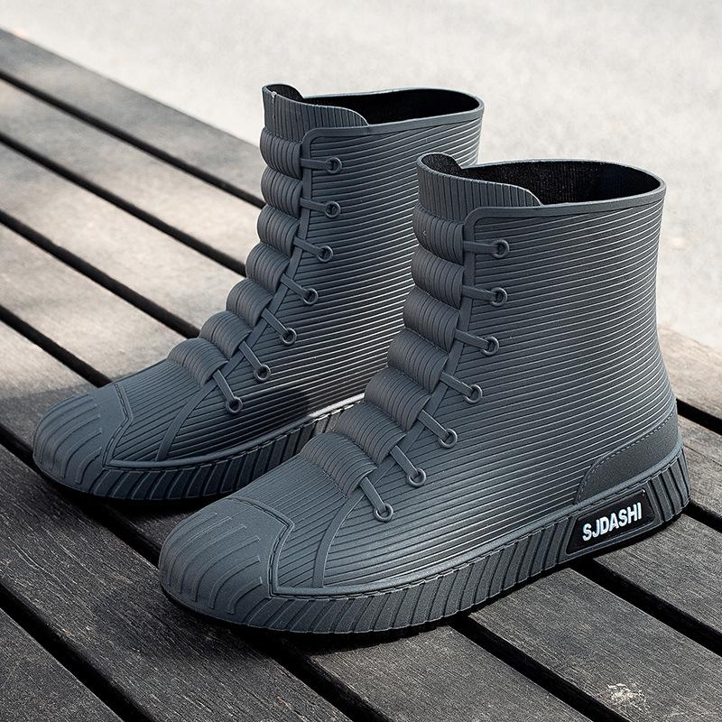 Modische Herren-Regenstiefel, Gummi-Gummistiefel, zum Reinschlüpfen bis zur Mitte der Wade, wasserdichte Arbeitsstiefel, Komfort, rote, rutschfeste Angelschuhe für Herren