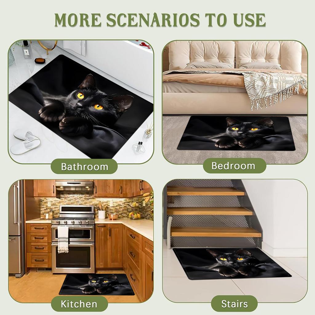 1Pcs Anti Fatigue Kitchen Rugs, Black Cat Print Waterproof Non-Slip Thick Cushioned Kitchen Mat Heavy Duty Comfort Standing Mat for Kitchen
