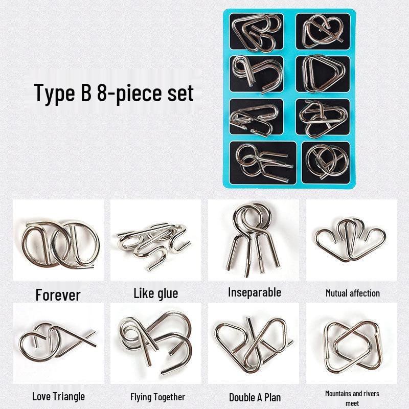 Nine-Link IQ Puzzle Ring Set - Adult Metal Brain Teaser, Kongming & Luban Lock, Stress Relief & Educational Toy.