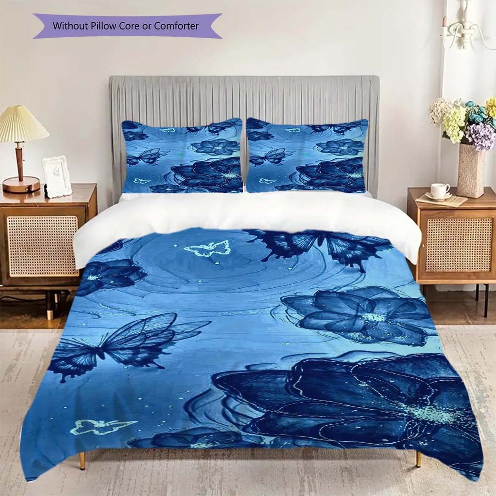 1PC Mariposas, flores Juego de Ropa de Cama Colcha Funda de Colcha Funda de Almohada Decoración del Hogar Regalo de Cumpleaños (1 * funda de edredón + 15 * funda de almohada, sin relleno)