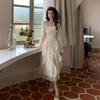 Gentle Wind French Ruffle Leaf Edge Dress Women's Spring and Autumn New Design Sense Waist and Thin Princess First Love Long Skirt
