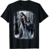 Mujer y Lobo Gris en Bosque Arte Fantasía Pintura Camiseta