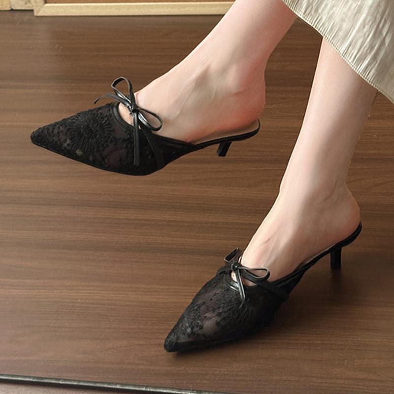 Fashion Bow Women Slippers Pointed Toe Fashion Mules Shoes Elegant Sexy Woman Sandals 2025 Summer Slingback Pumps Luxury Zapatos Mujer