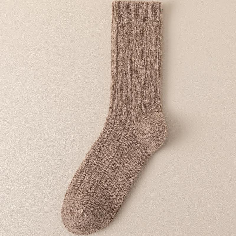 Women's Mid-Calf Slouchy Knit Socks - Imitation Wool, Japanese Style, Coffee Color, Trendy, Warm for Spring, Autumn & Winter.