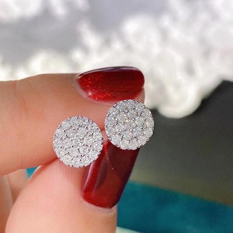 Round Pave Halo Stud Earrings for Women Elegant Sparkling Fashion Jewelry
