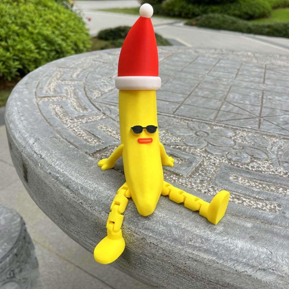 Multi-Jointed 3D Printed Banana Toy Christmas Hat Banana Shaped Figurine Toy  Computer Ornament