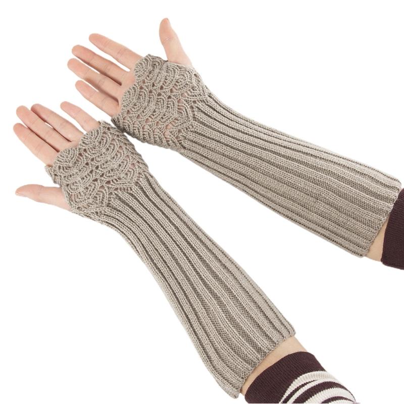 Half Finger Gloves for Typing Winter Knit Gloves with Thumb Holes Unisex Half Finger Mittens Stretchy Warm Long Gloves