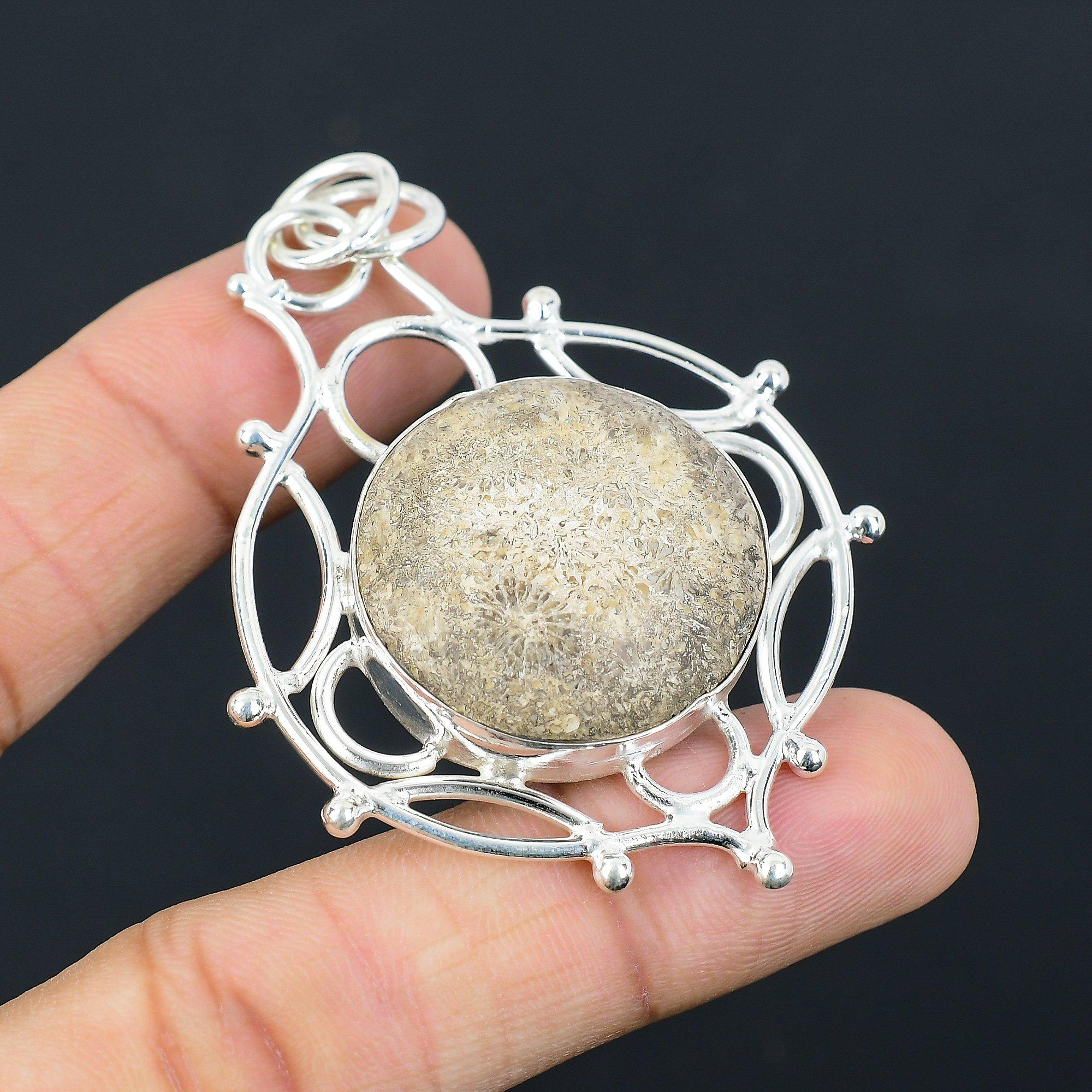 Womens day Deal Fossil Coral Stone Birthday Trendy Pendant 925 Sterling Silver