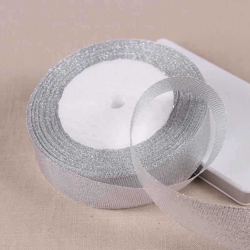 6mm 10mm 15mm 20mm 25mm 40mm 50mm 25 Jardów Złote Srebrne Brokatowe Wstążki Owijanie Prezentów Ślubnych Boże Narodzenie Halloween Impreza DIY Rękodzieło