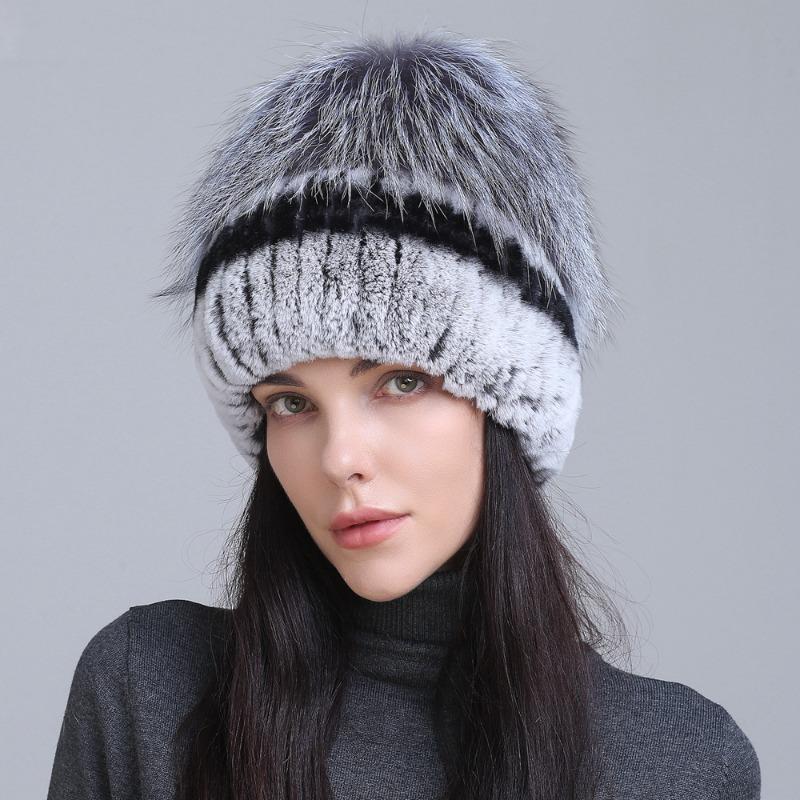 New fur hat Rex rabbit hat thickened versatile fox hair mushroom hat women's winter warm hat