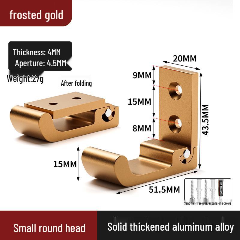Black Aluminum Alloy Folding Wall-Mounted Coat Hook - Punch-Free, Solid Single Hook