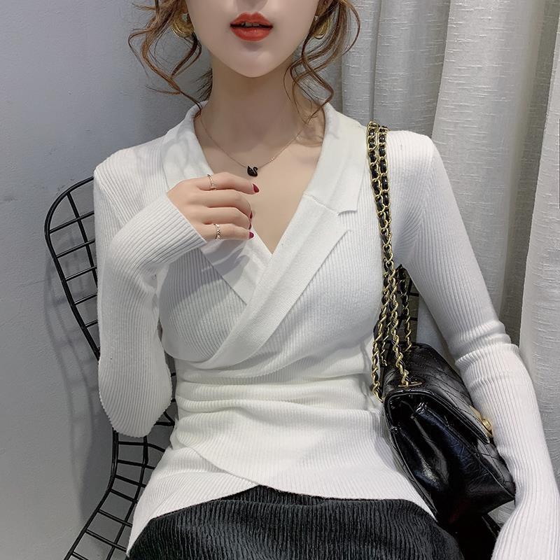 Suit Collar, Bottom Sweater for Women, Inner Wear, Autumn and Winter Slim-fitting Outer Wear, Pullover, Knitted Sweater, and Top, a Hair Girl.