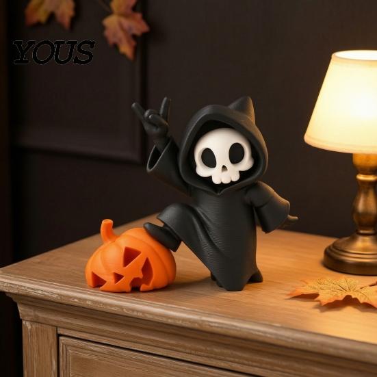 Integrated Molding Skeleton Decor Little Pumpkin Skull Ornament, 3D Printed Halloween Decor, Cute Desktop Figurine for Home Table Decoration