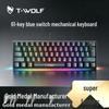T-WOLF T61 RGB Backlit Wired Mechanical Gaming Keyboard, Blue Switches, 61-Key Portable Design.