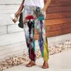 Women Abstract Printing Pants Lace Up Elastic Waist Loose  Trousers Casual Long Pants Trousers with Pockets