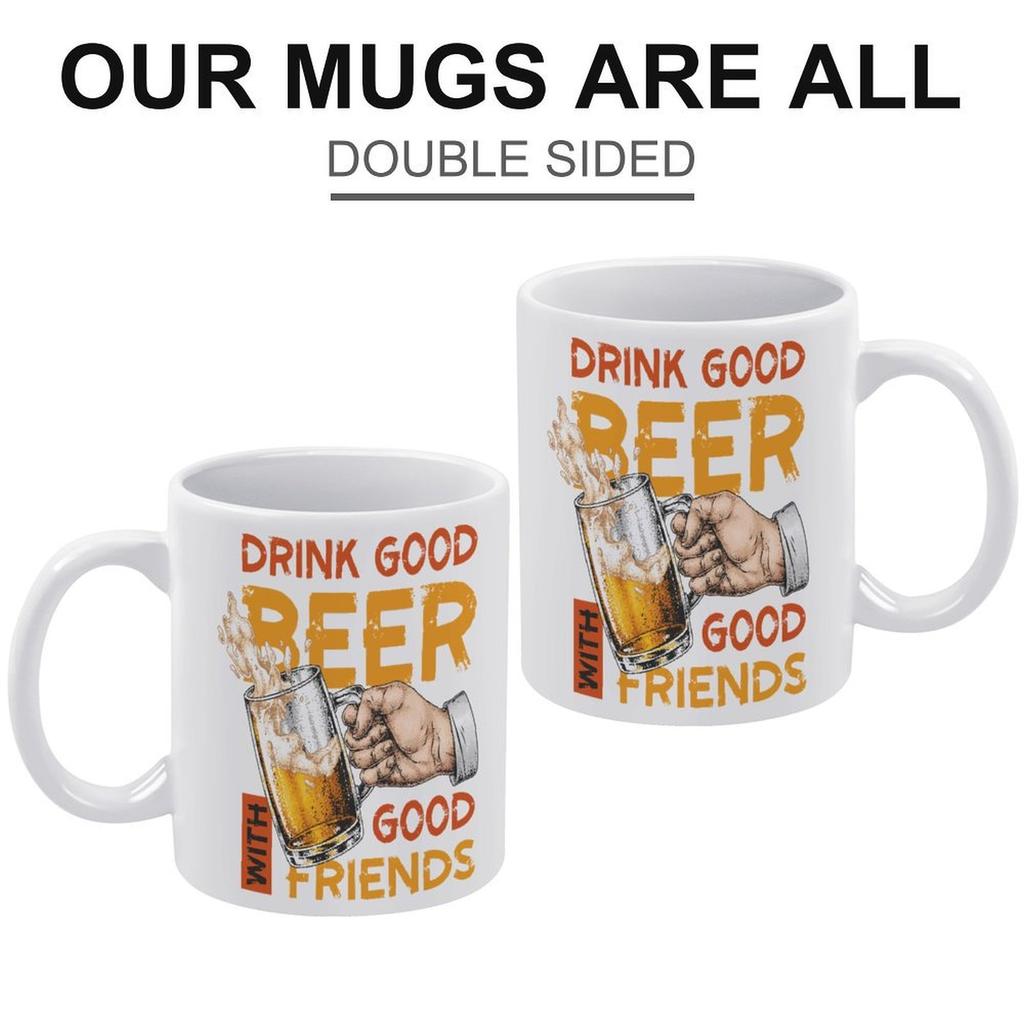 1pc 11oz Double-Sided Printed Mug for Beer Fans, Clean White Ceramic, Perfect Everyday Cup and a Fun Gift for Friends Who Love Drinks