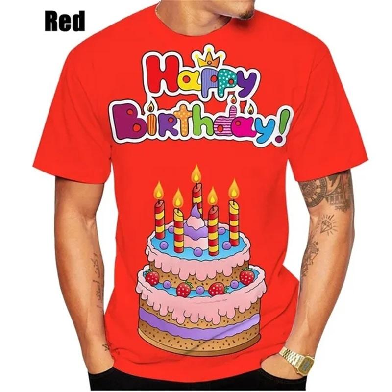 Summer 3D Print Happy Birthday Cake Graphic T Shirts For Men Women Short-sleeved Round Neck Men's Plus Size Tee Tops Clothing