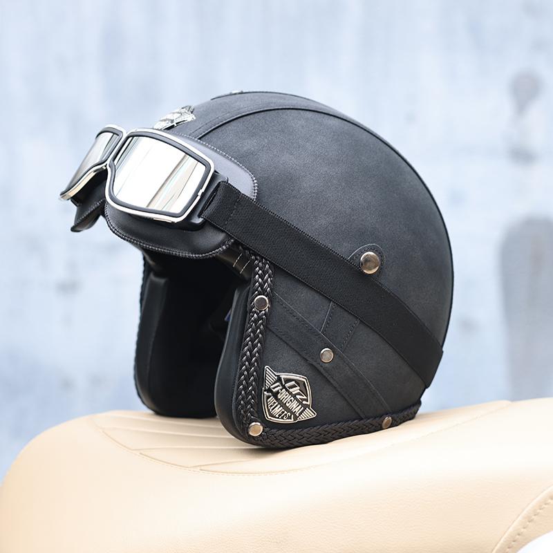 All Season 3/4 Half Face Motorcycle Helmet Unisex Retro Style DOT Approved Solid ABS Shell Adjustable Motorbike Safety Helmet